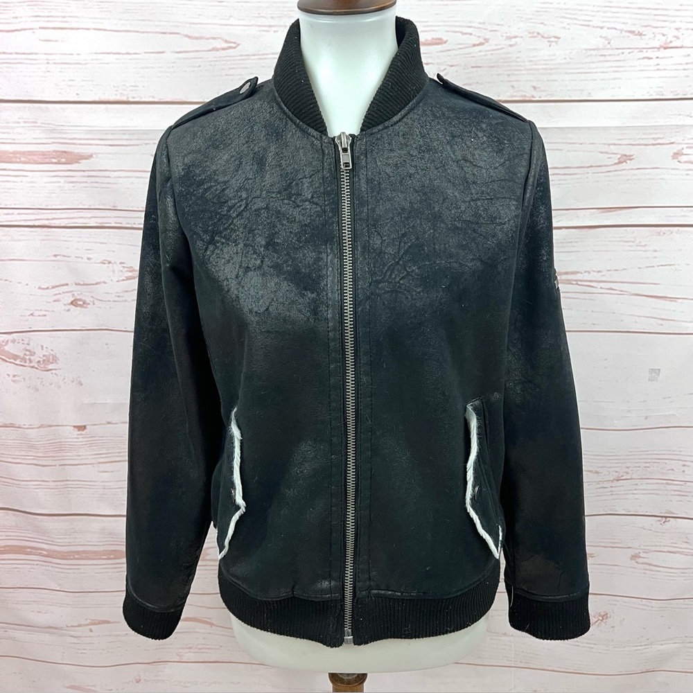 Chaser Plush Shearling Sherpa Lined Faux Leather Cozy Bomber Jacket